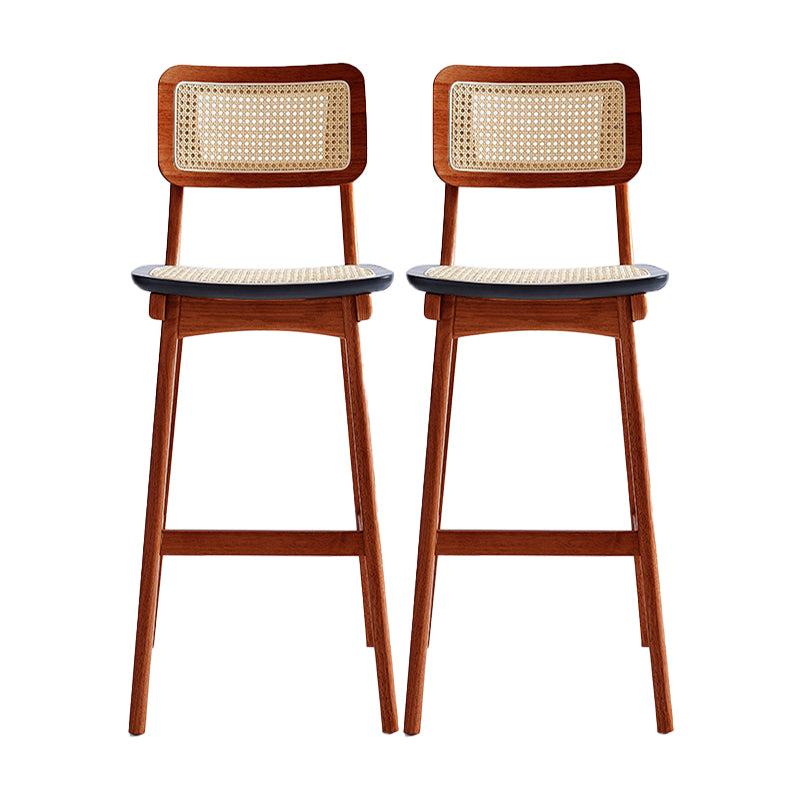 Low Back Solid Wood Bar Stool Modern Rattan Armless Stool for Living Room