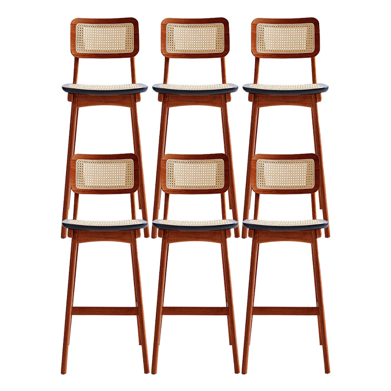 Low Back Solid Wood Bar Stool Modern Rattan Armless Stool for Living Room