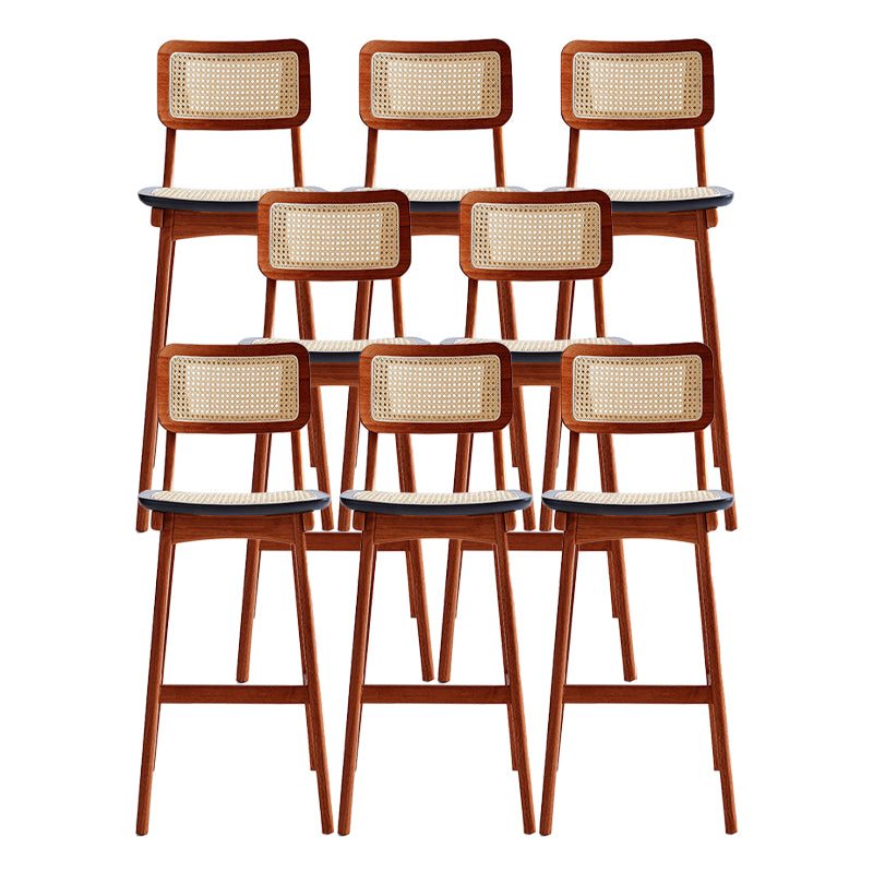 Low Back Solid Wood Bar Stool Modern Rattan Armless Stool for Living Room