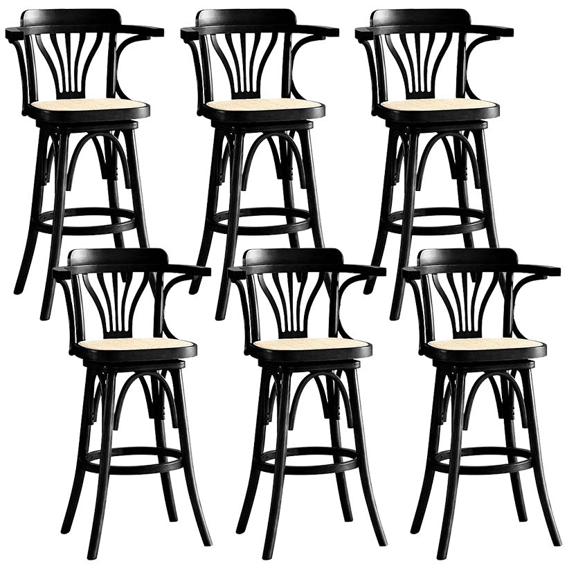 Modern Rattan Armed Stool Low Back Wood Stool with Swivel for Restaurant