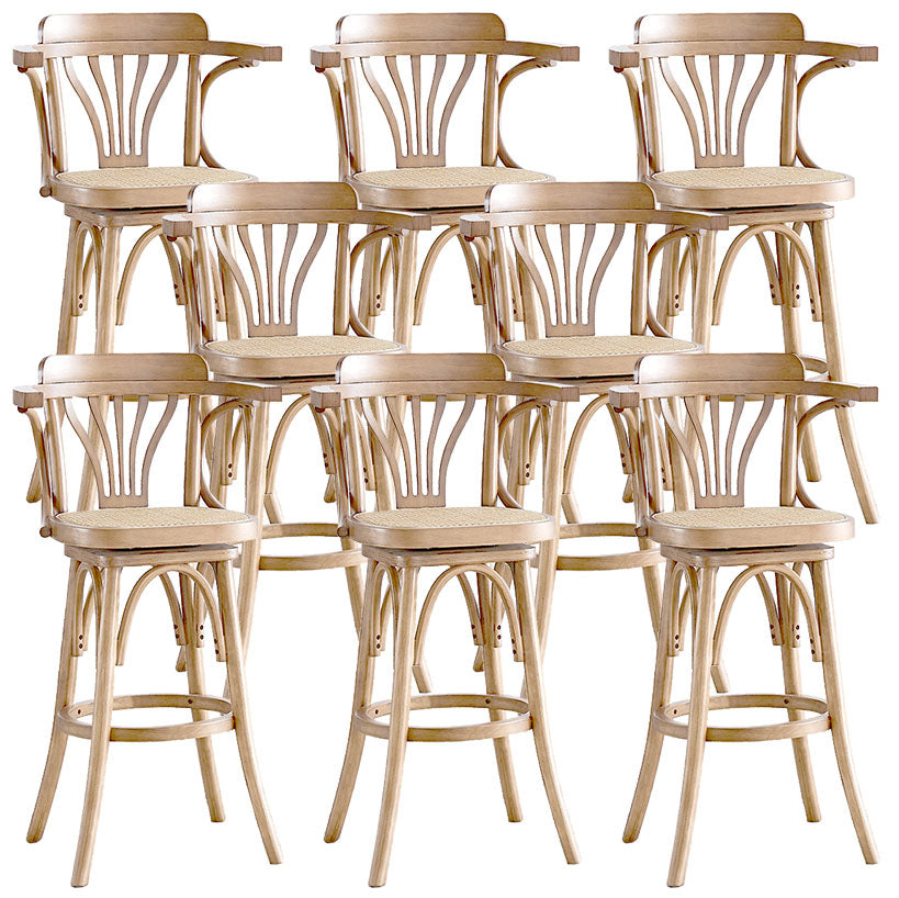 Modern Rattan Armed Stool Low Back Wood Stool with Swivel for Restaurant