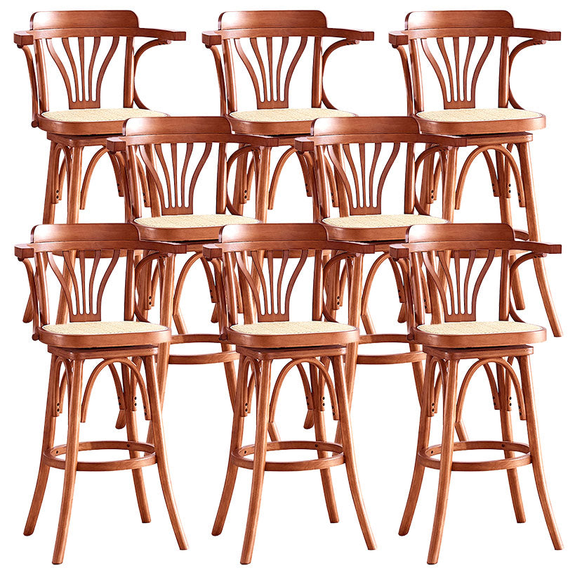 Modern Rattan Armed Stool Low Back Wood Stool with Swivel for Restaurant