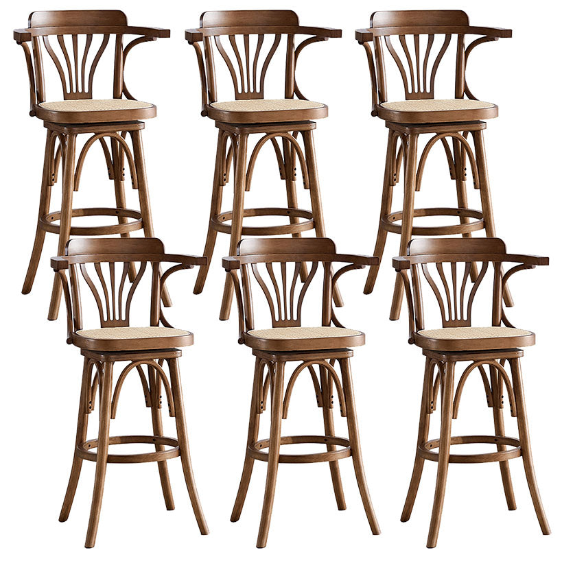 Modern Rattan Armed Stool Low Back Wood Stool with Swivel for Restaurant