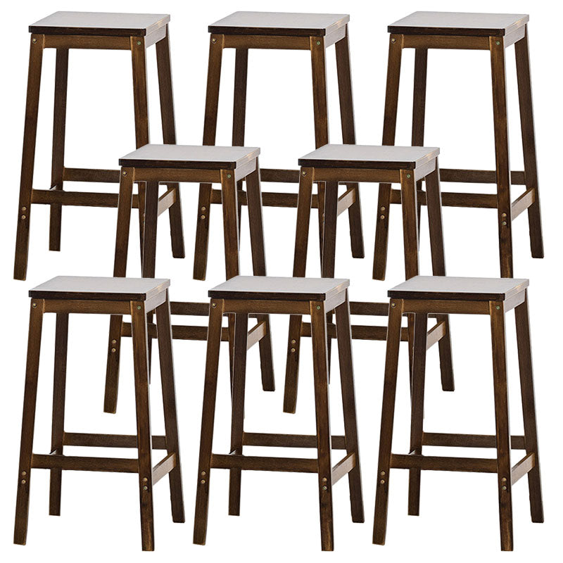 Industrial Square Backless Stool Wooden Footrest Barstool for Living Room