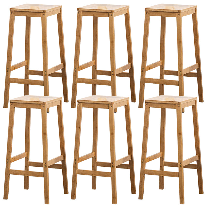 Industrial Square Backless Stool Wooden Footrest Barstool for Living Room