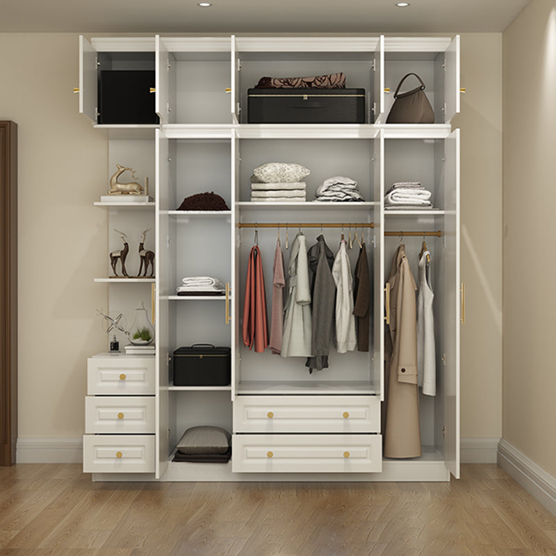 Hinged White Wardrobe Armoire Engineered Wood Wardrobe Closet