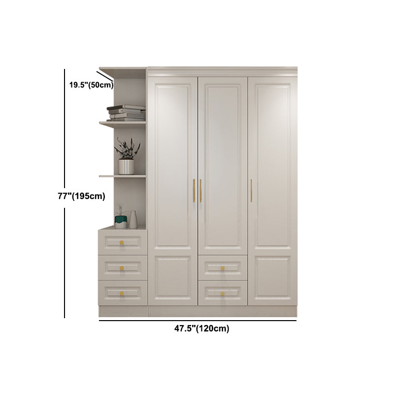 Hinged White Wardrobe Armoire Engineered Wood Wardrobe Closet
