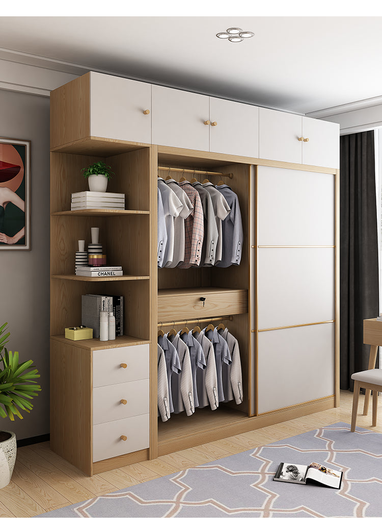 Engineered Wood Modern Wardrobe Closet Sliding Wardrobe Armoire