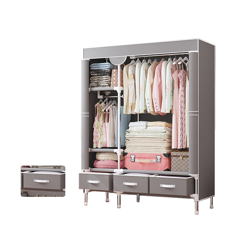 Modern Bedroom Wardrobe Armoire Steel Frame Wardrobe with Drawers
