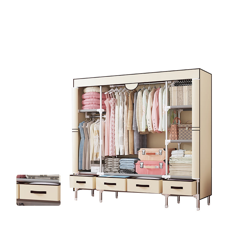 Modern Bedroom Wardrobe Armoire Steel Frame Wardrobe with Drawers