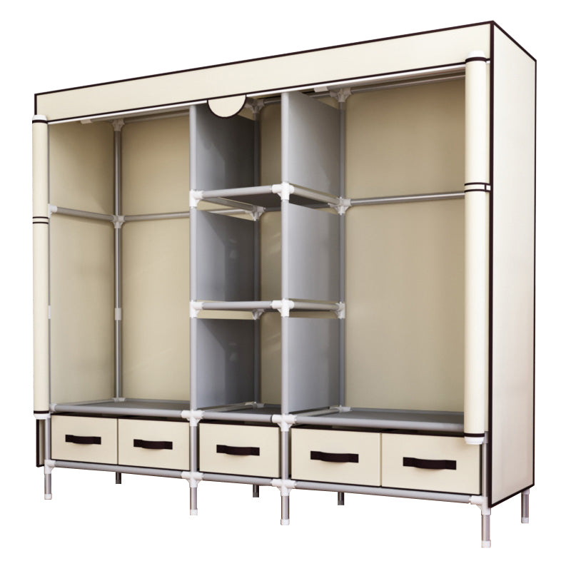 Modern Bedroom Wardrobe Armoire Steel Frame Wardrobe with Drawers