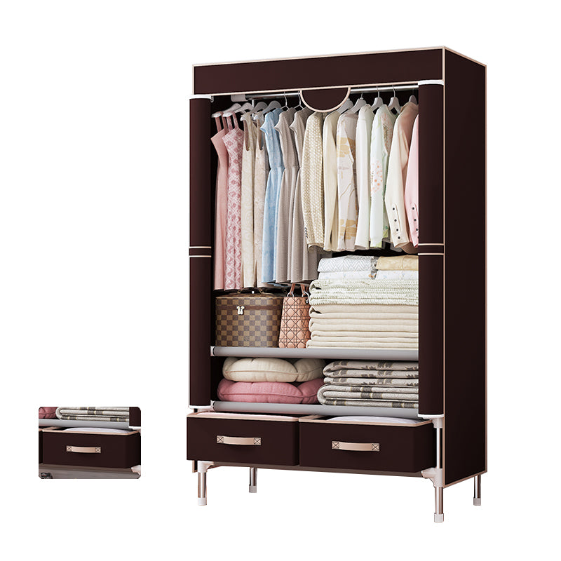 Modern Bedroom Wardrobe Armoire Steel Frame Wardrobe with Drawers