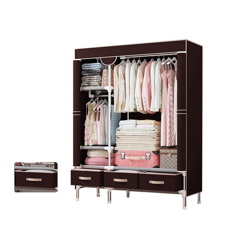Modern Bedroom Wardrobe Armoire Steel Frame Wardrobe with Drawers