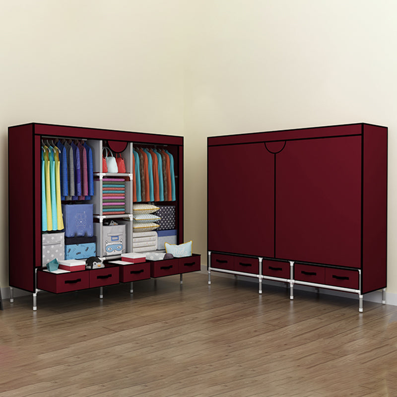 Modern Bedroom Wardrobe Armoire Steel Frame Wardrobe with Drawers
