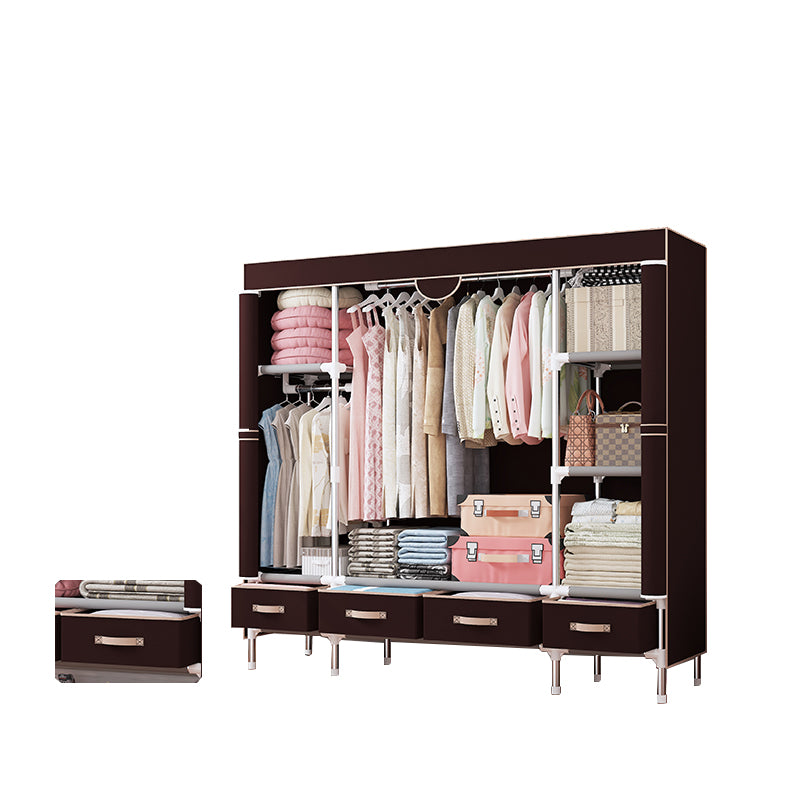 Modern Bedroom Wardrobe Armoire Steel Frame Wardrobe with Drawers