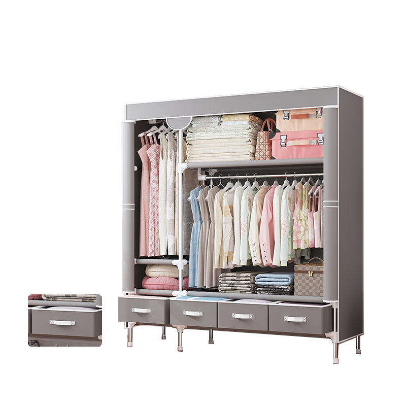 Modern Bedroom Wardrobe Armoire Steel Frame Wardrobe with Drawers