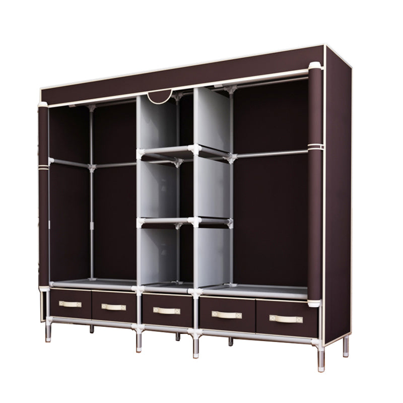 Modern Bedroom Wardrobe Armoire Steel Frame Wardrobe with Drawers