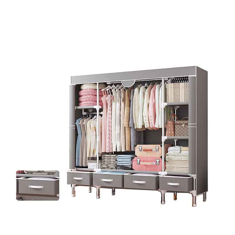 Modern Bedroom Wardrobe Armoire Steel Frame Wardrobe with Drawers