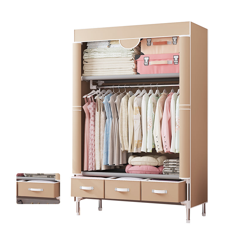 Modern Bedroom Wardrobe Armoire Steel Frame Wardrobe with Drawers