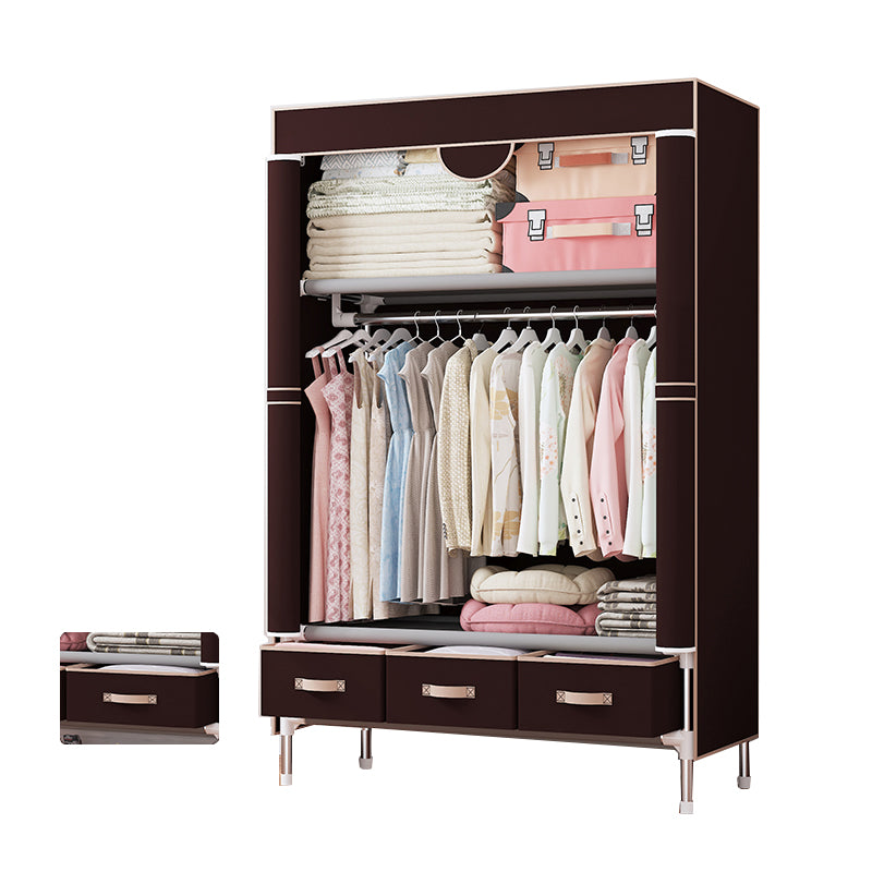 Modern Bedroom Wardrobe Armoire Steel Frame Wardrobe with Drawers