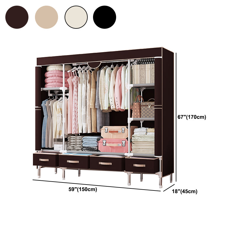 Modern Bedroom Wardrobe Armoire Steel Frame Wardrobe with Drawers
