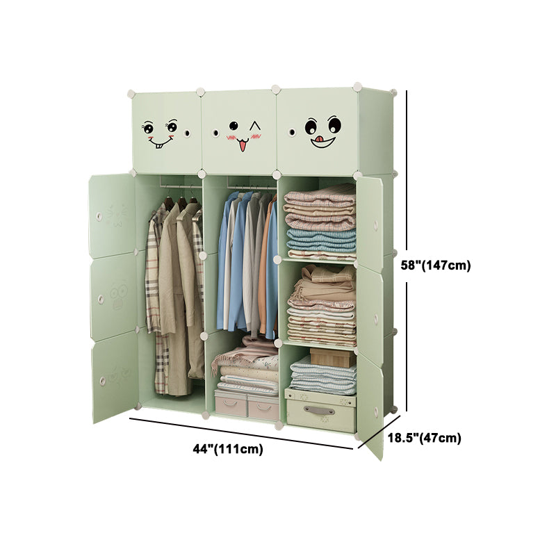 Modern Style Wardrobe Green Colour Plastic Bedroom Wardrobe Closet