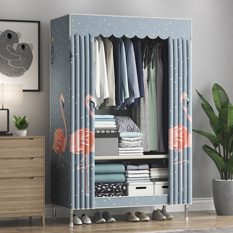 Steel Frame Wardrobe Cabinet Contemporary Style Armoire with Shelves