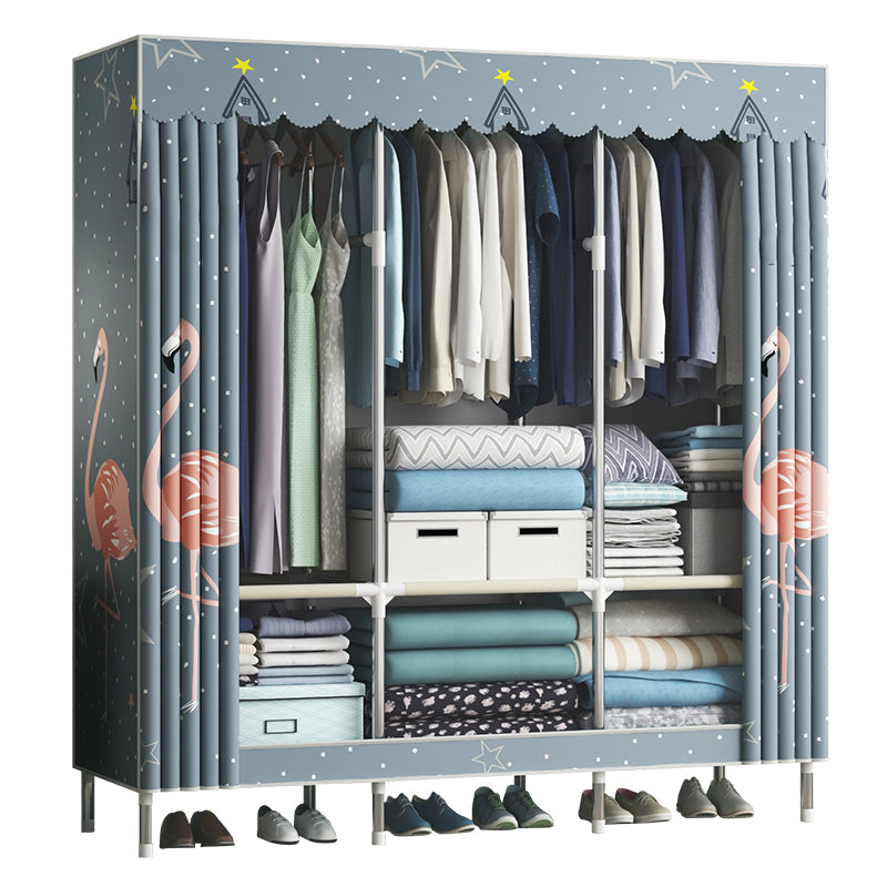 Steel Frame Wardrobe Cabinet Contemporary Style Armoire with Shelves