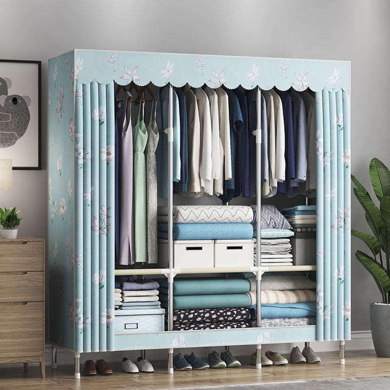 Steel Frame Wardrobe Cabinet Contemporary Style Armoire with Shelves