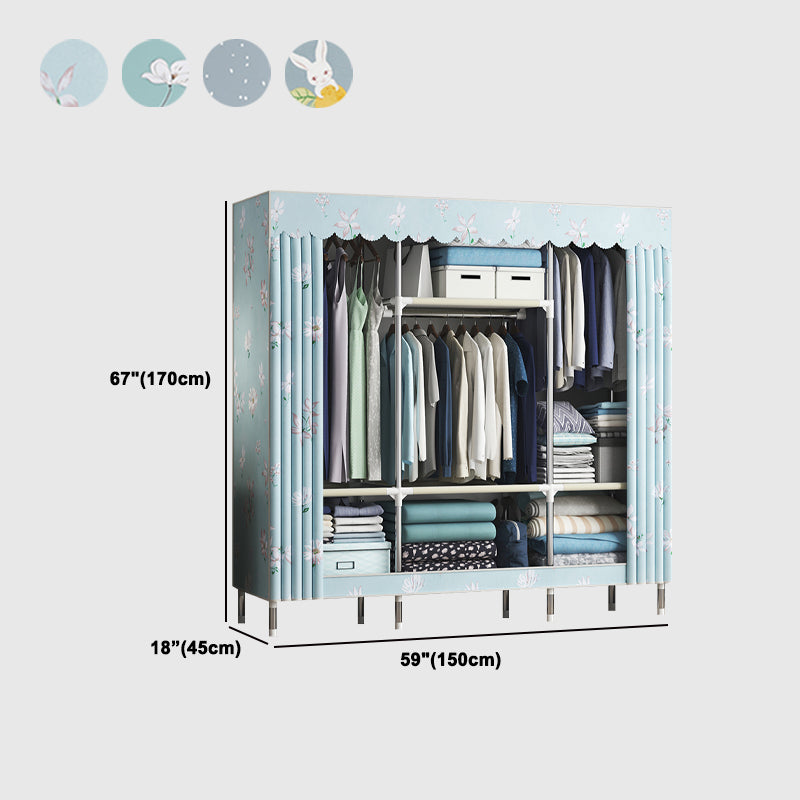 Steel Frame Wardrobe Cabinet Contemporary Style Armoire with Shelves