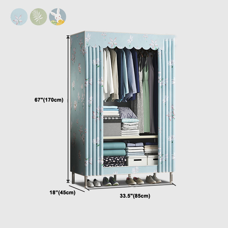 Steel Frame Wardrobe Cabinet Contemporary Style Armoire with Shelves