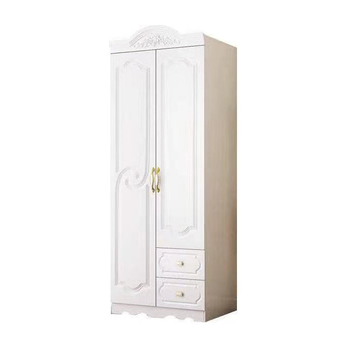 French Country Wardrobe Cabinet White Engineered Wood Wardrobe with 2 Drawers