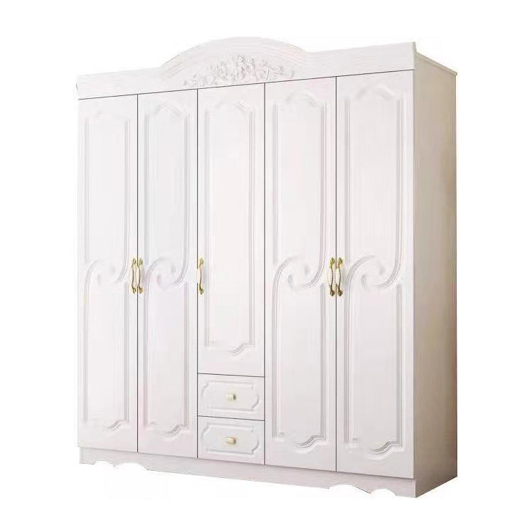 French Country Wardrobe Cabinet White Engineered Wood Wardrobe with 2 Drawers