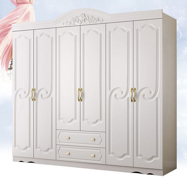 French Country Wardrobe Cabinet White Engineered Wood Wardrobe with 2 Drawers