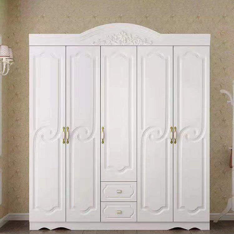 French Country Wardrobe Cabinet White Engineered Wood Wardrobe with 2 Drawers