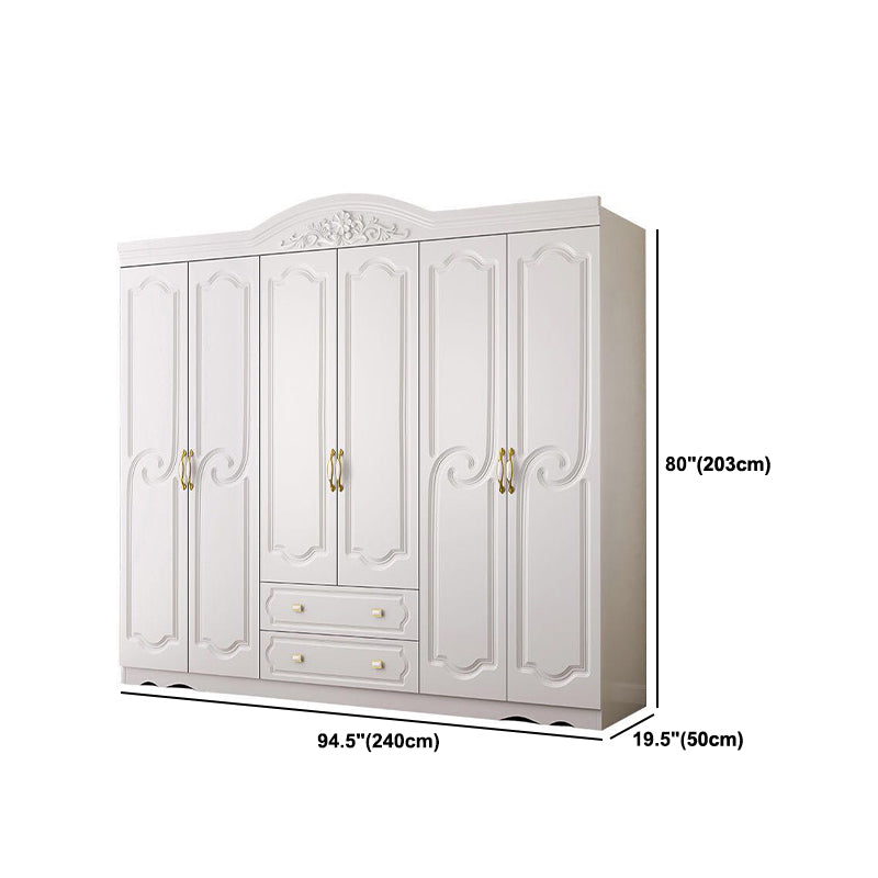 French Country Wardrobe Cabinet White Engineered Wood Wardrobe with 2 Drawers