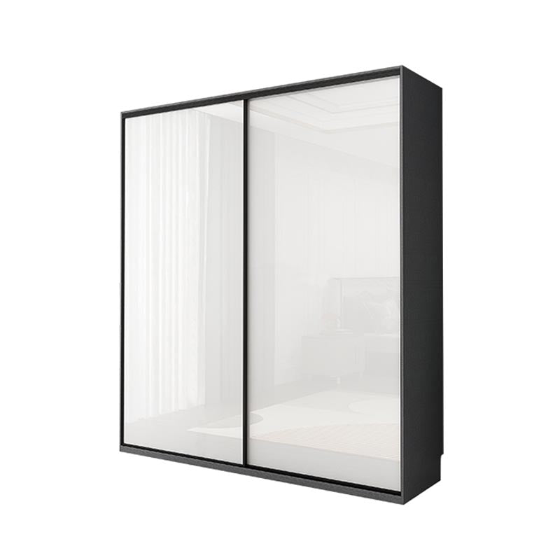 White Mirrored Finish Wardrobe Armoire Engineered Wood Wardrobe with Drawer