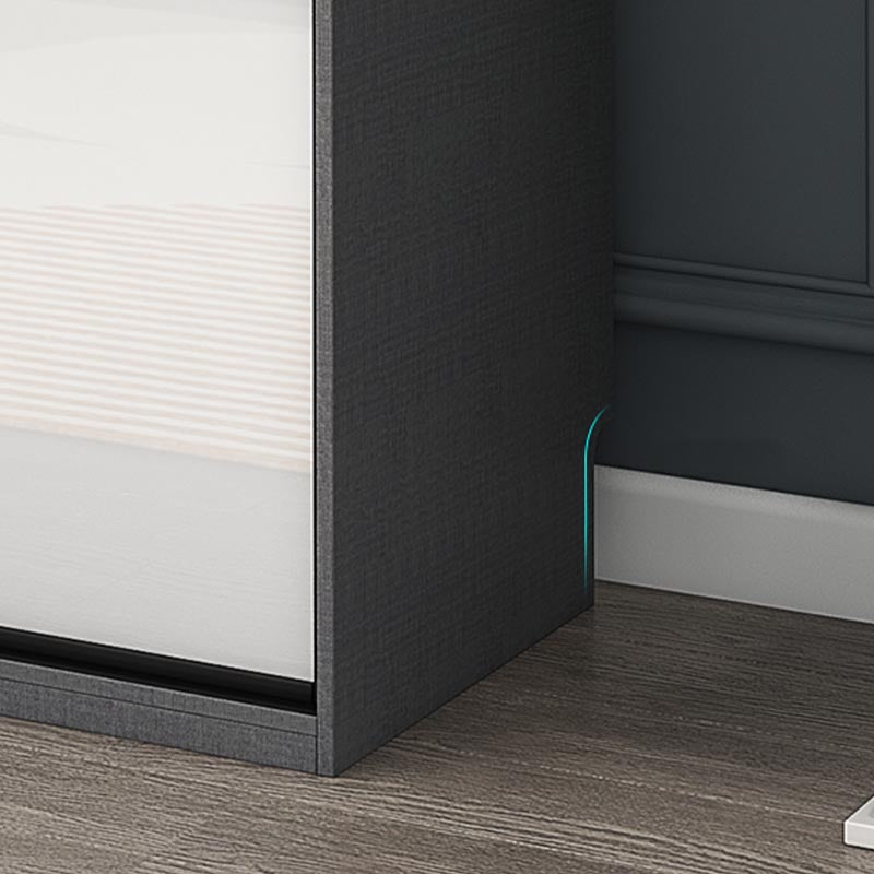 White Mirrored Finish Wardrobe Armoire Engineered Wood Wardrobe with Drawer