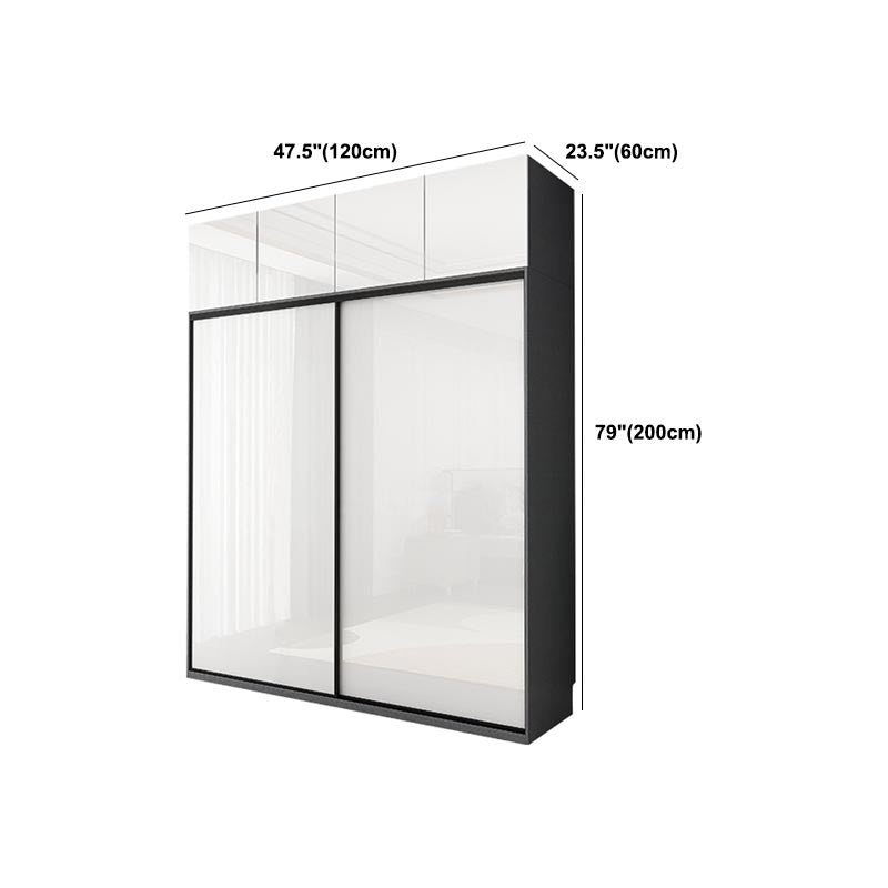 White Mirrored Finish Wardrobe Armoire Engineered Wood Wardrobe with Drawer