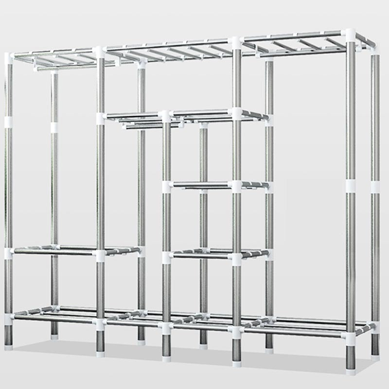 Silver Steel Frame Wardrobe Cabinet Contemporary Home Wardrobe