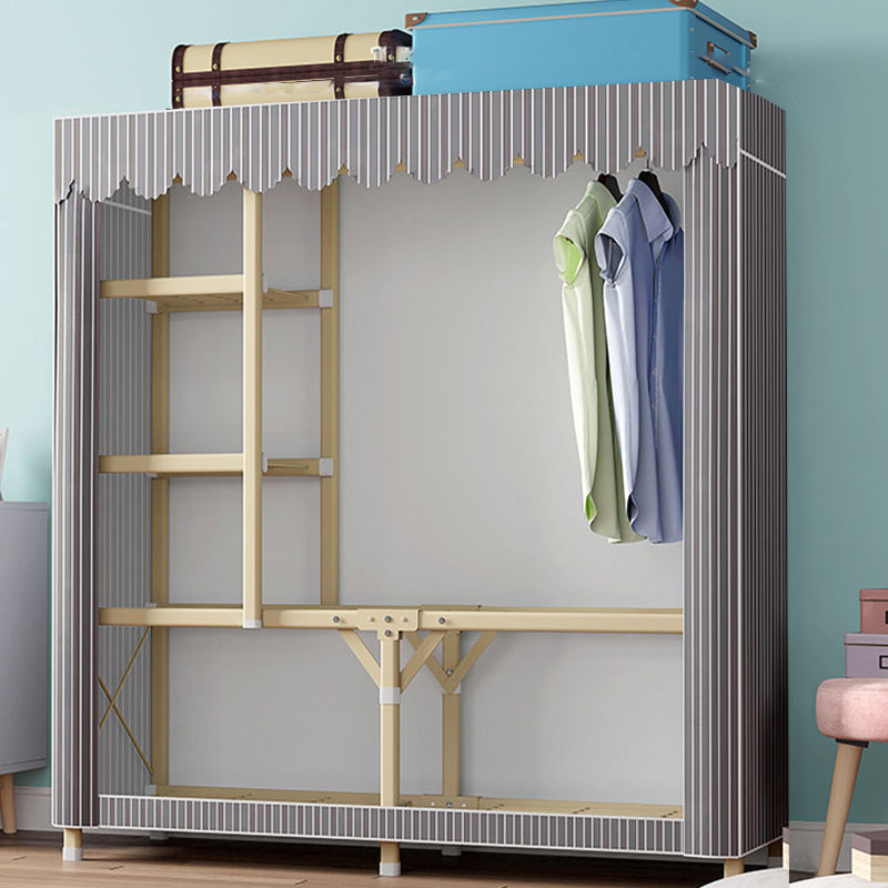 Gold Steel Frame Wardrobe Armoire Contemporary Style Wardrobe for Bedroom