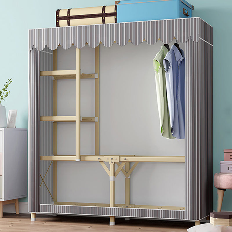 Gold Steel Frame Wardrobe Armoire Contemporary Style Wardrobe for Bedroom
