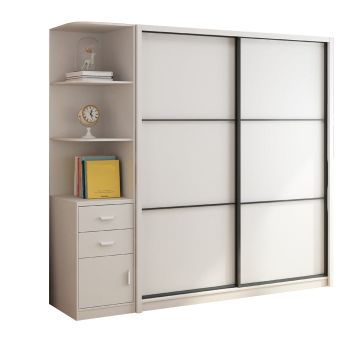 White Engineered Wood Wardrobe Armoire Modern Sliding Wardrobe Closet