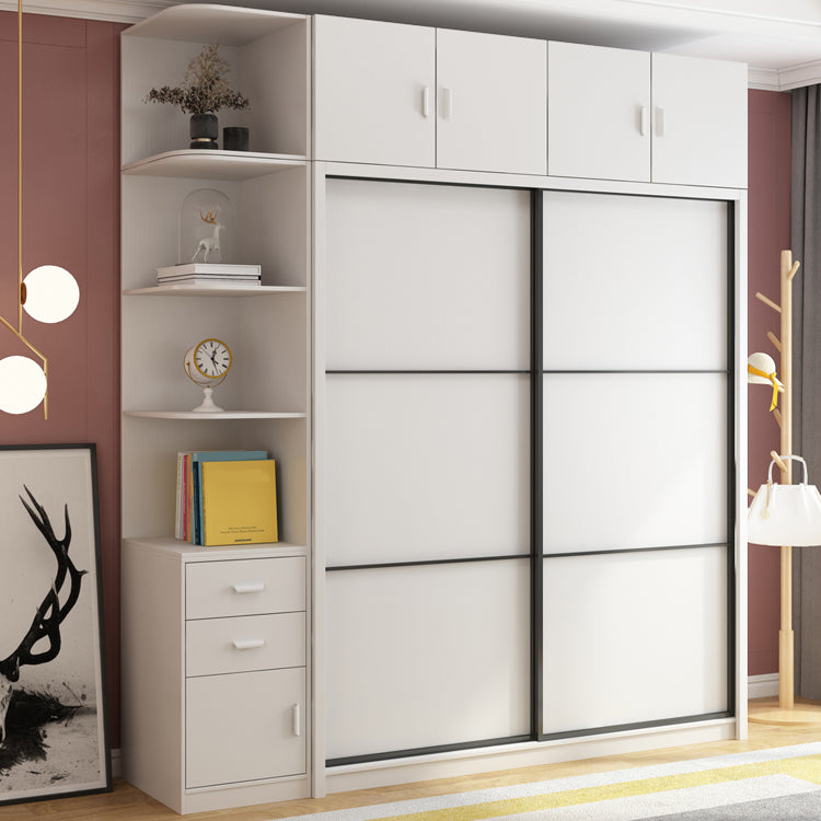 White Engineered Wood Wardrobe Armoire Modern Sliding Wardrobe Closet