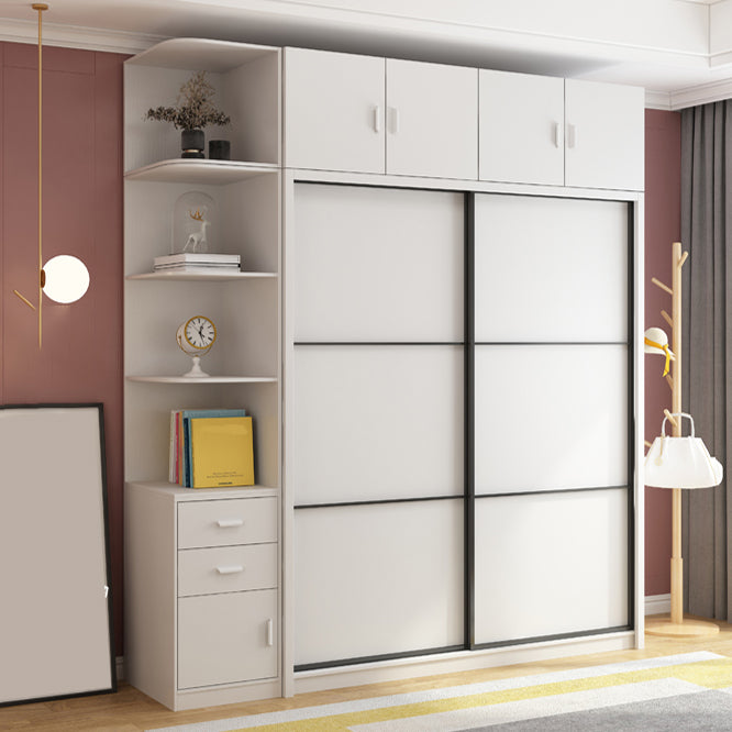 White Engineered Wood Wardrobe Armoire Modern Sliding Wardrobe Closet