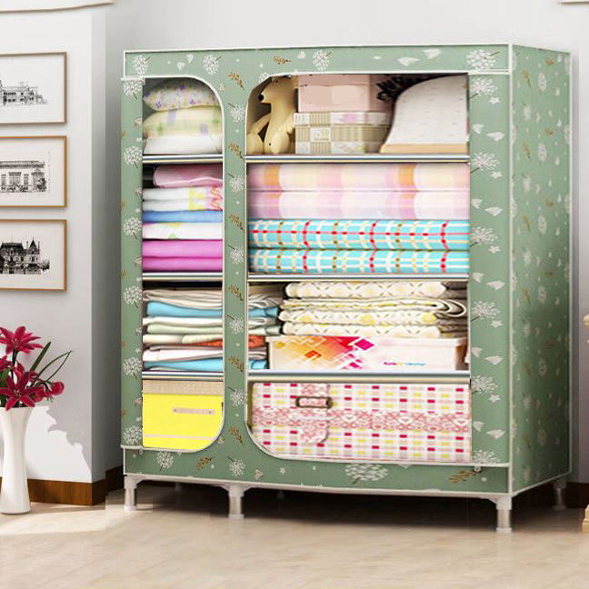 Steel Frame Non-Hanging Armoire Modern Style Wardrobe with 5 Shelves