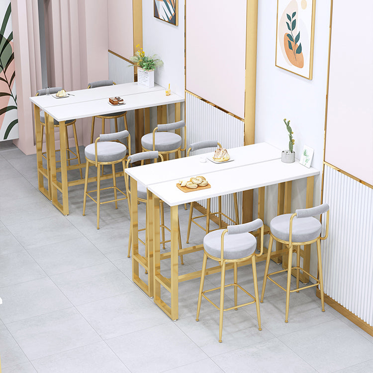 Glam 1/4 Pieces Bar Table Set Rectangle Stone Counter Table with High Stools