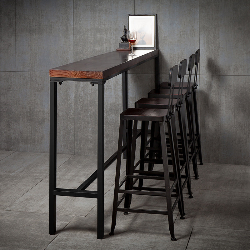 Industrial Rectangle Solid Wood Bar Table Set 1/5 Pieces Counter Table with High Stools