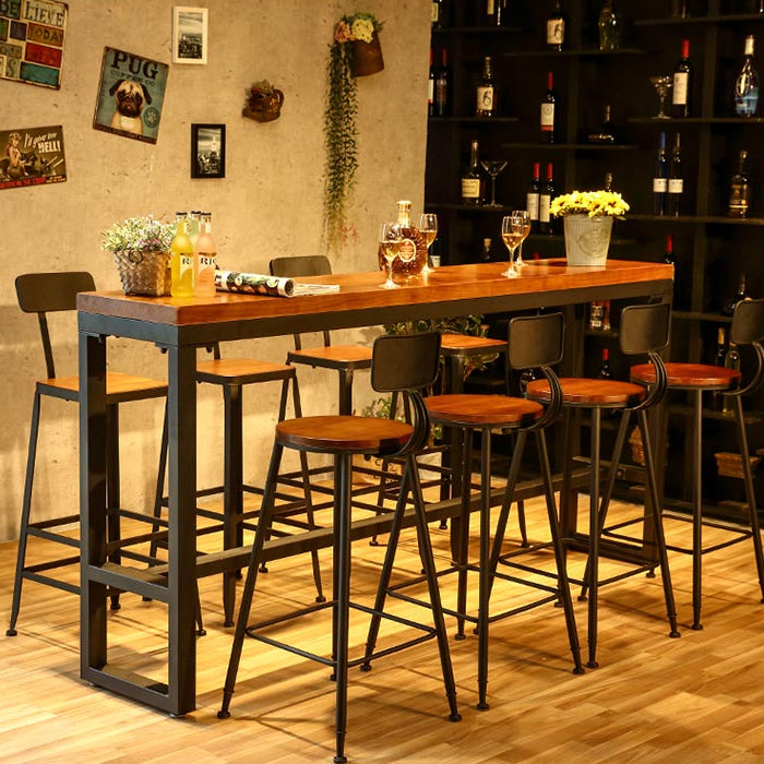Industrial 1/5/7/9 Pieces Bar Table Set Rectangle Pine Wood Counter Table with High Stools
