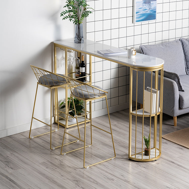 Modern 1/3 Pieces Bar Table Set Stone Counter Table with High Stools for Living Room